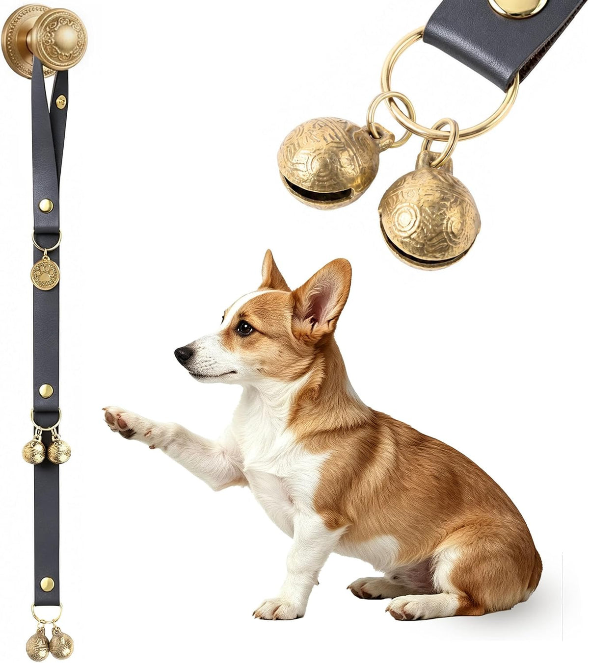 Kytely Leather Dog Doorbells to Go Outside, Brass Bells for Potty Training