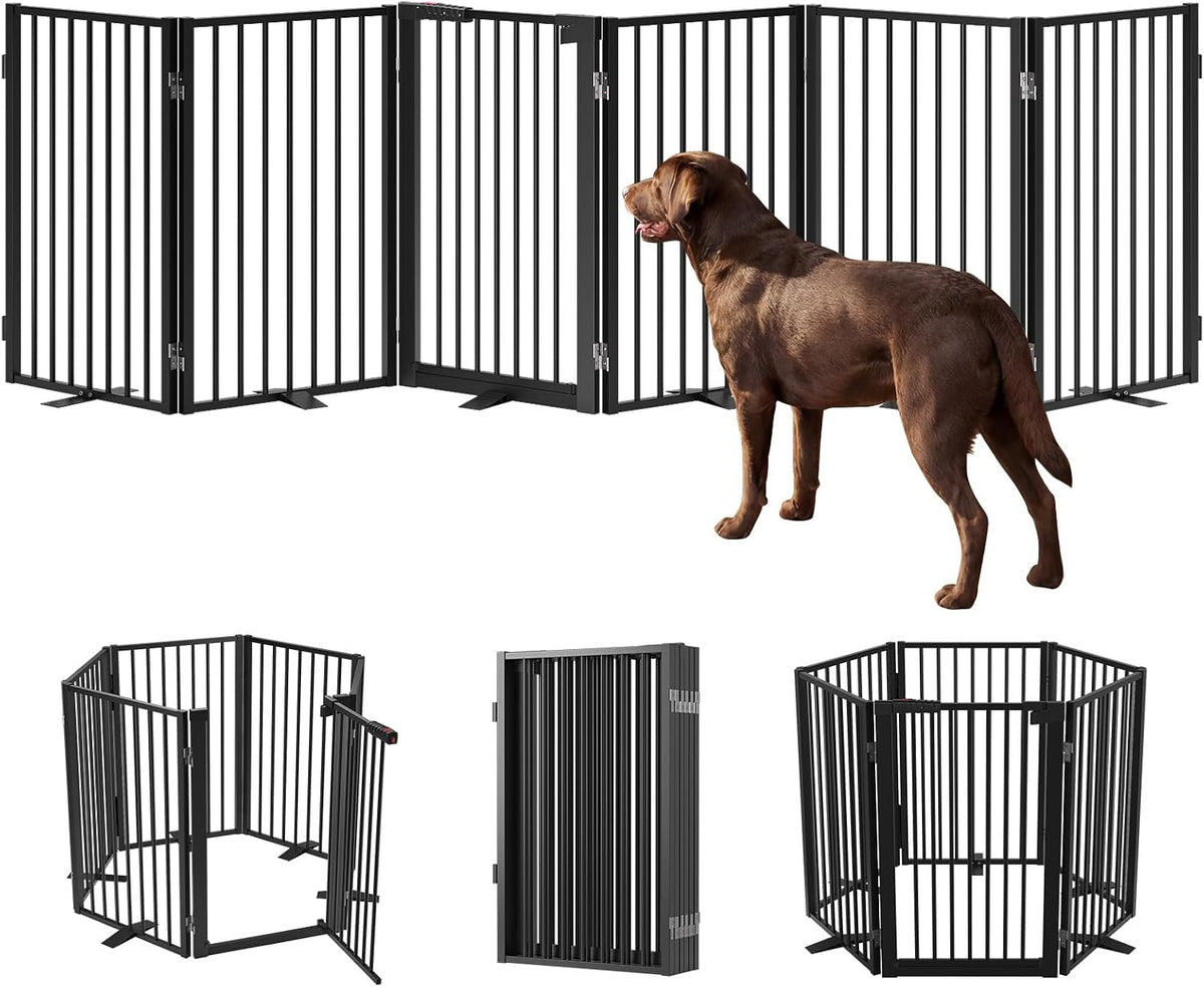 Freestanding Dog Gate with Door, Full Metal Pet Gate