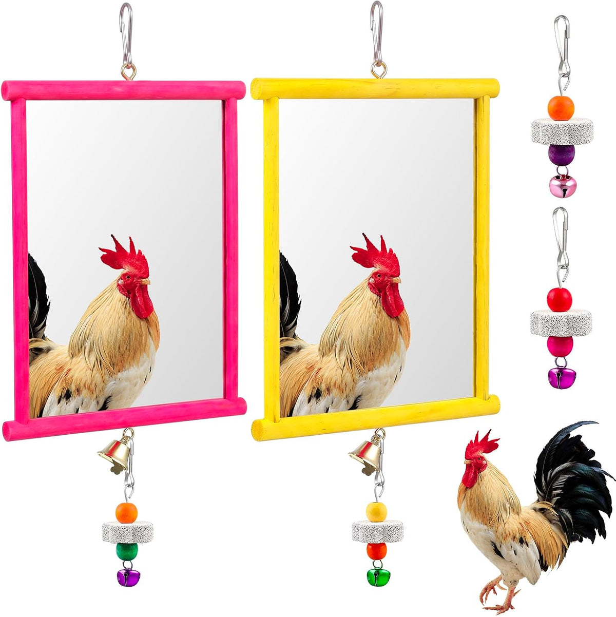 Sumind 2 Pcs Chicken Mirror Toys, Rose Red,Yellow, 9.84 x 10.63 Inches