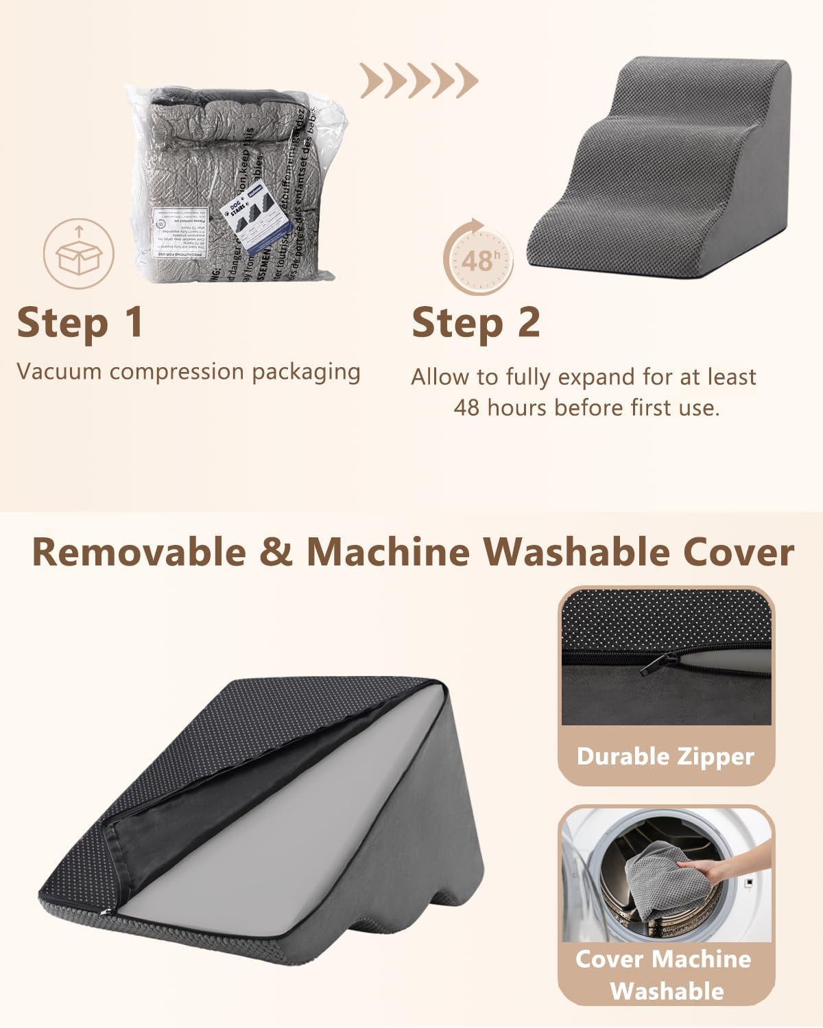 Aodisman Dog Stairs for Small Dogs,3 Step Dog Ramp for Couch,Non-Slip Steps