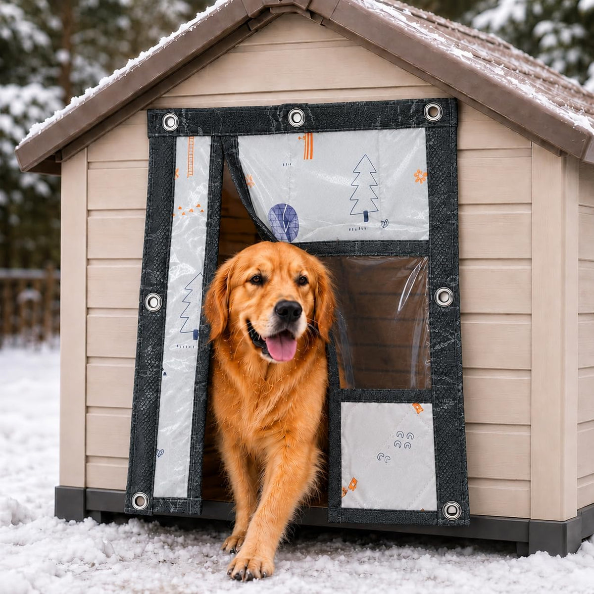 Dog Door Flap, Insulated Windproof Magnetic Replacement Pet Door Cover with Clear Window & Weighted Bottom Bar,for Dog Houses, Cat Houses, and Other Pet Shelters,2 Sizes (23.6 * 27.6)