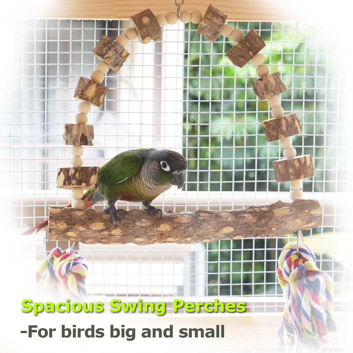Bird Perch Swing, Large Natural Wood Parrot Toys, 1PC Parrot Swing and 2PCS Perches, Bird Cage Accessories