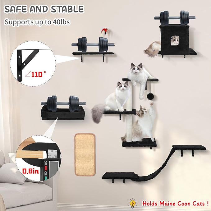 Cat Wall Shelves, 6 in 1 Cat Wall Furniture Set - Image 3