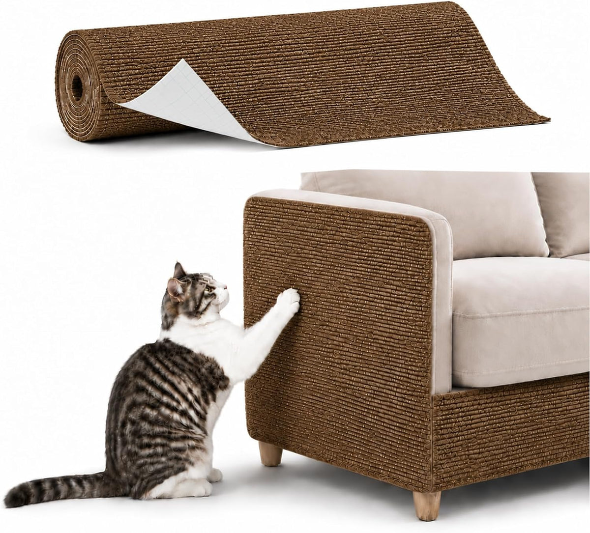Cat Scratch Furniture Protector Trimmable DIY Self-Adhesive Couch Protector from Cat Claws Covering Cat Scratching Post or Wall Indoor