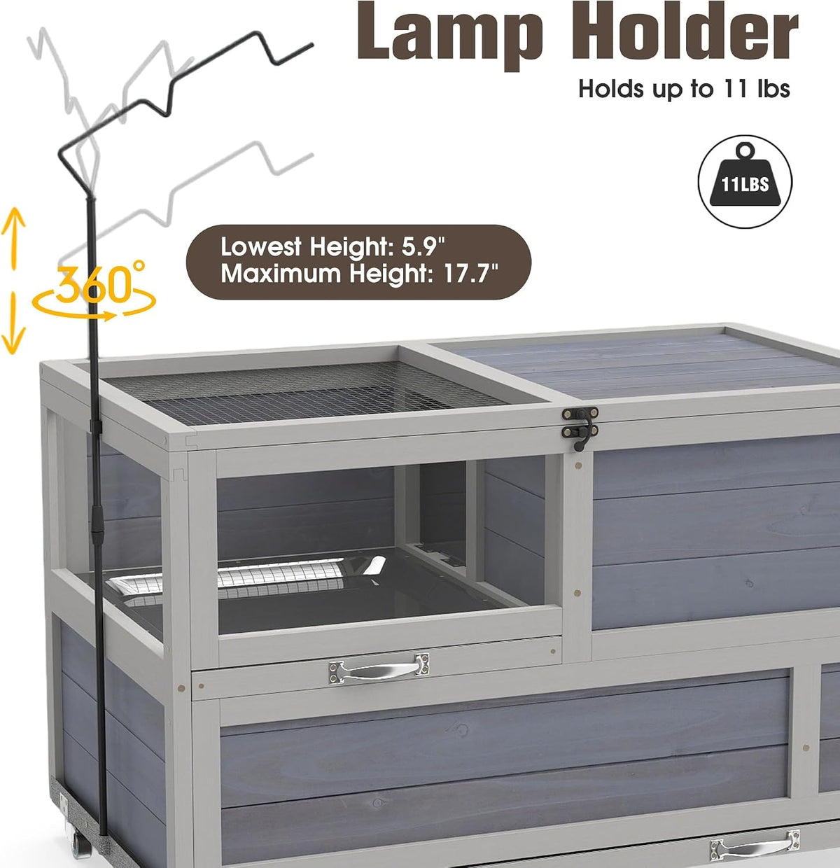 2-Tier Tortoise Habitat, Large Rolling Tortoise Enclosure House, Grey