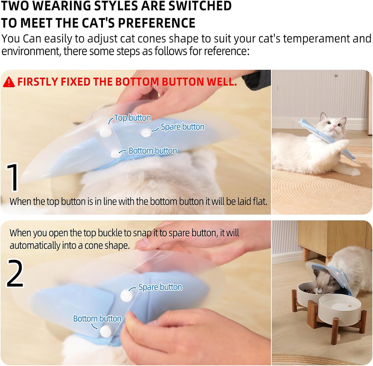 Dual Layer Cat Cone, Dual-Purpose Model Lightweight All-Around Protective Neck After Surgery E Collar to Wound (Blue S (4.7inch- 9.8inch))