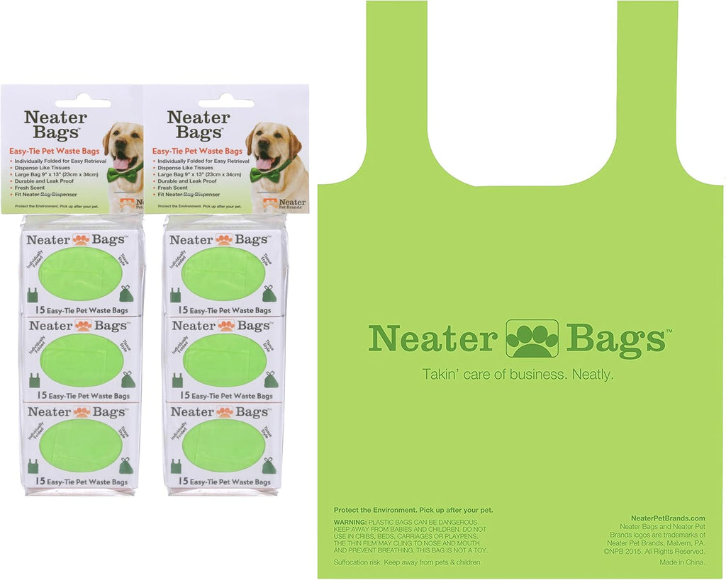 Neater Pet Brands Neater Bags Dog Waste Bag, No Rolls to Fuss With - Dog Poop Bags Dispense One at a Time, Doggie Poop Bag with Easy-Tie Handles (180 Count)