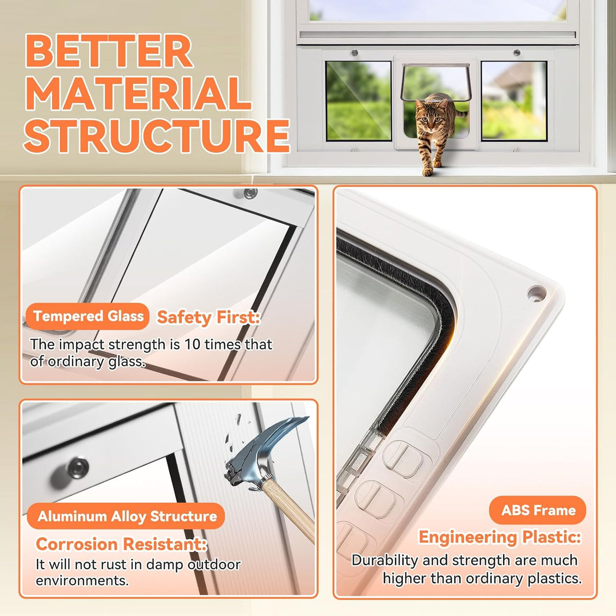 LIBBEPET Cat Door for Window, Adjustable Window Width 31"-36", Large
