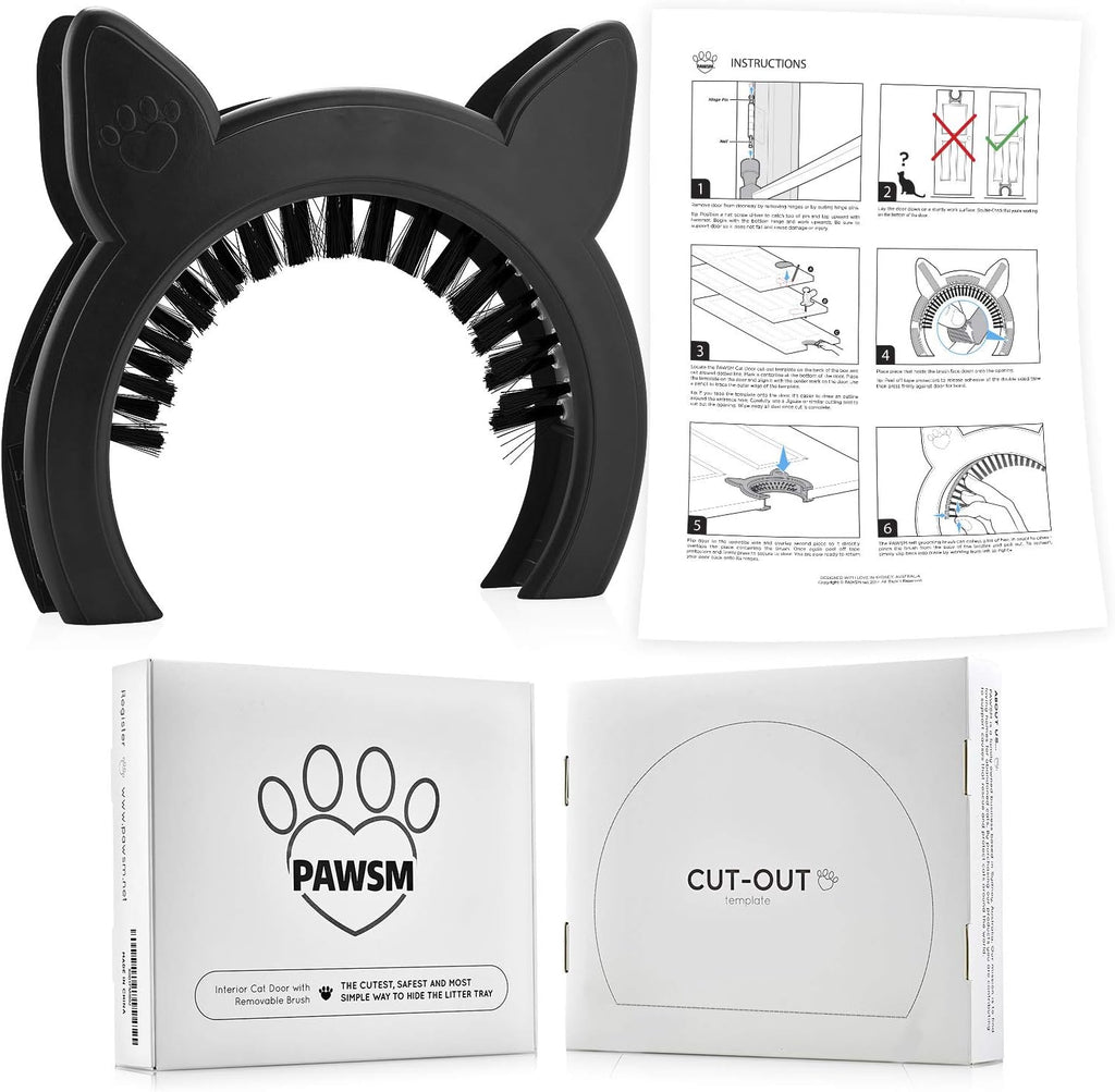 Interior Cat Door, Pet Door for Cats, Cat Door Hides Litter Tray, Cat Door with Brush, Fits Cats Up to 20lbs, Easy DIY Setup, Secured Installation in Minutes, No Training Needed