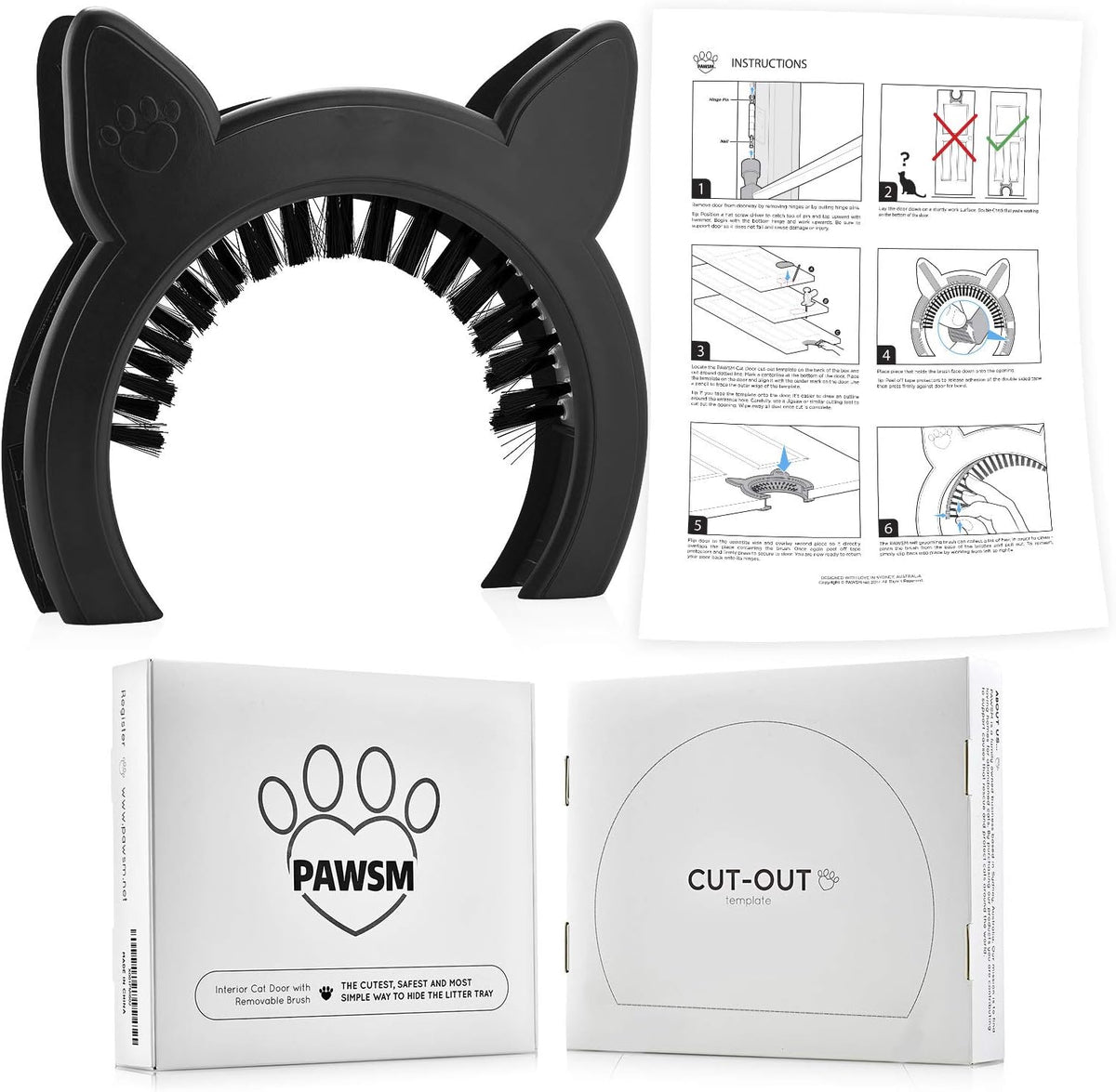 Interior Cat Door, Pet Door for Cats, Cat Door Hides Litter Tray, Cat Door with Brush, Fits Cats Up to 20lbs, Easy DIY Setup, Secured Installation in Minutes, No Training Needed