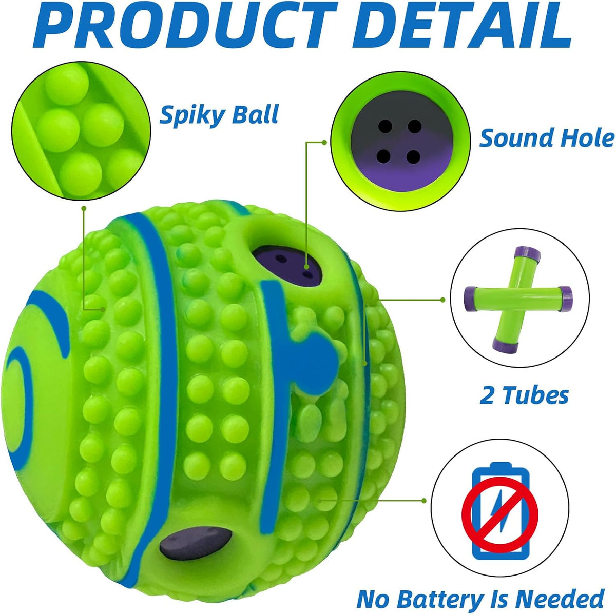 Spiky Interactive Dog Toys Ball, M, 3.46 in (8.8 cm)