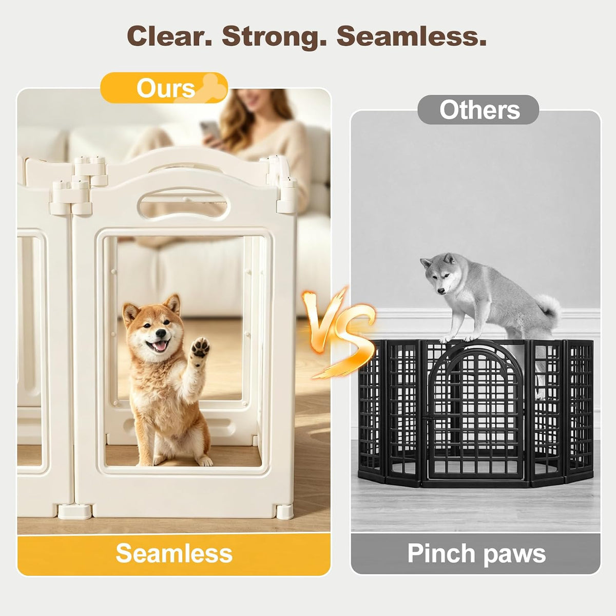 Foldable Clear Acrylic Dog Playpen with Door, 23.6" Acrylic Puppy Playpen, Easy Assemble Indoor Pet Fence with White Frame, Clear Dog Playpen for Puppies & Animal (White, 23.6‘H, 16 Panels + 1 Door)