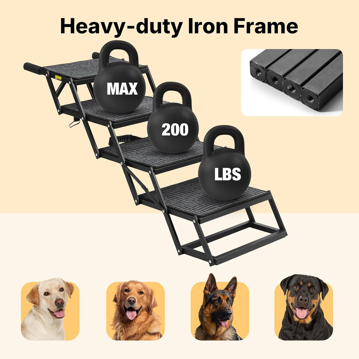Veehoo Foldable Dog Steps for Car, Collapsible Large Dogs Stairs 17" W