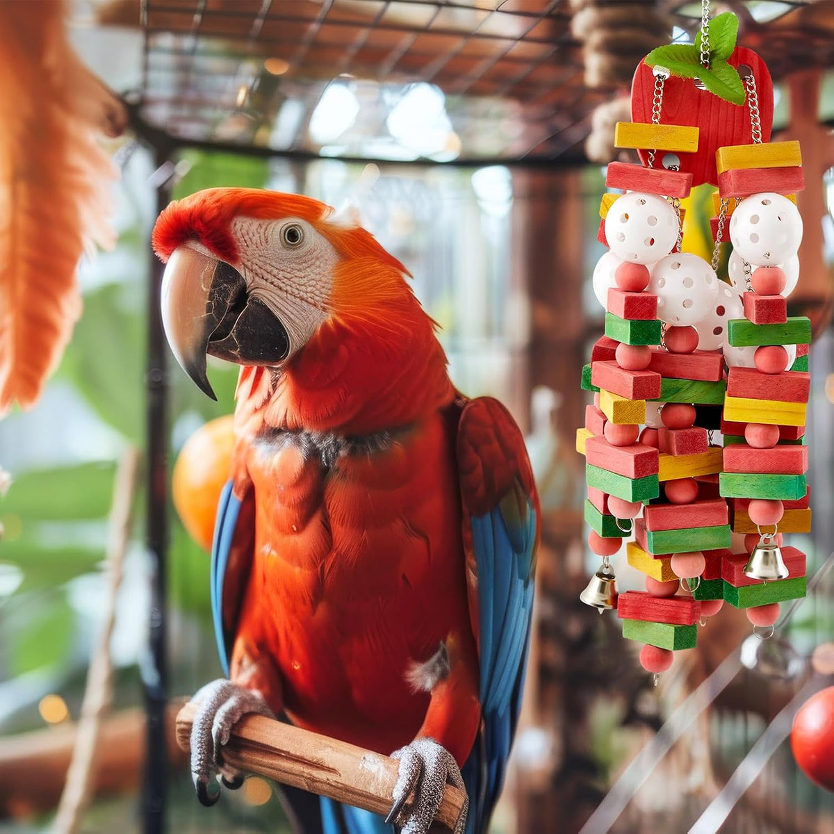 Seenelling 3 Pcs Extra Large Bird Toys for Parrots, Block and Rope