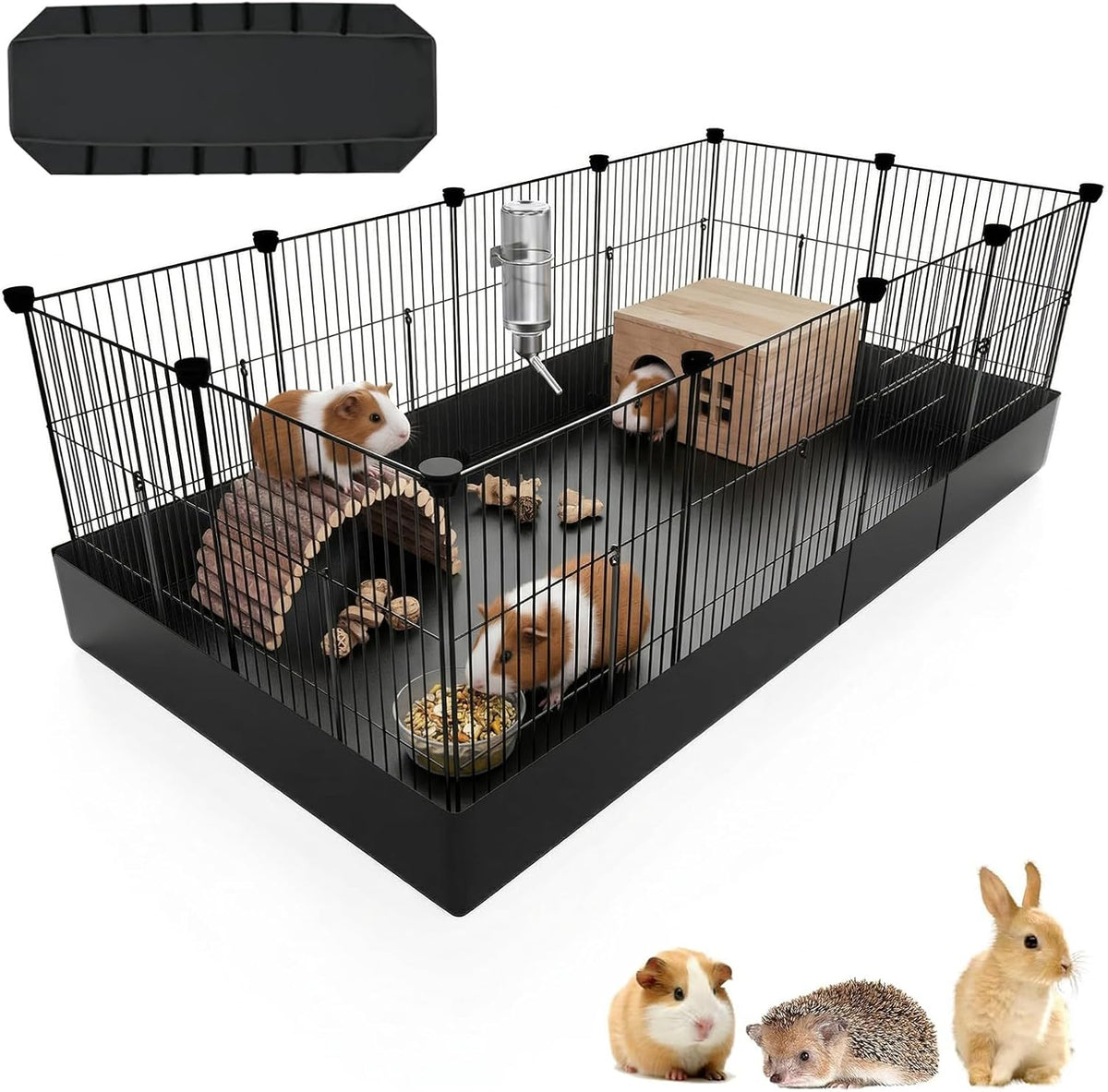 Small Animal Playpen with Waterproof Mat, 12-Piece Translucent Plastic Panels for Indoor and Outdoor Use, DIY Exercise Fence for Kittens, Rabbits, Guinea Pigs, Hedgehogs, and Hamsters