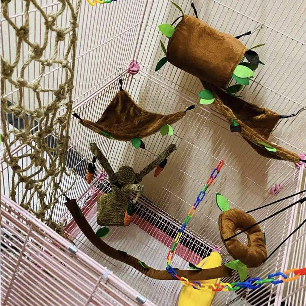 Hamiledyi 5PCS Hamster Hammock Sugar Glider Hammock Set Sugar Glider Cage Accessories Toys Small Animals Hanging Bed Hideout Tunnel Swing Rodent Iqammocking for Small Hamster Rat Gerbil