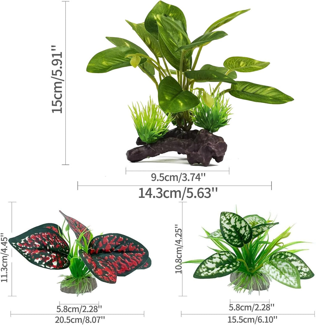 Moonorange Reptile Artificial Plants, Terrarium Plants Decorations Supplies, Aquarium Fish Tank Plant, Amphibian Habitat Hideout Tank Accessories(M Set-4pcs/E)