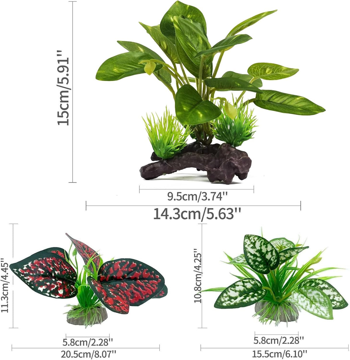Moonorange Reptile Artificial Plants, Terrarium Plants Decorations Supplies, Aquarium Fish Tank Plant, Amphibian Habitat Hideout Tank Accessories(M Set-4pcs/E)