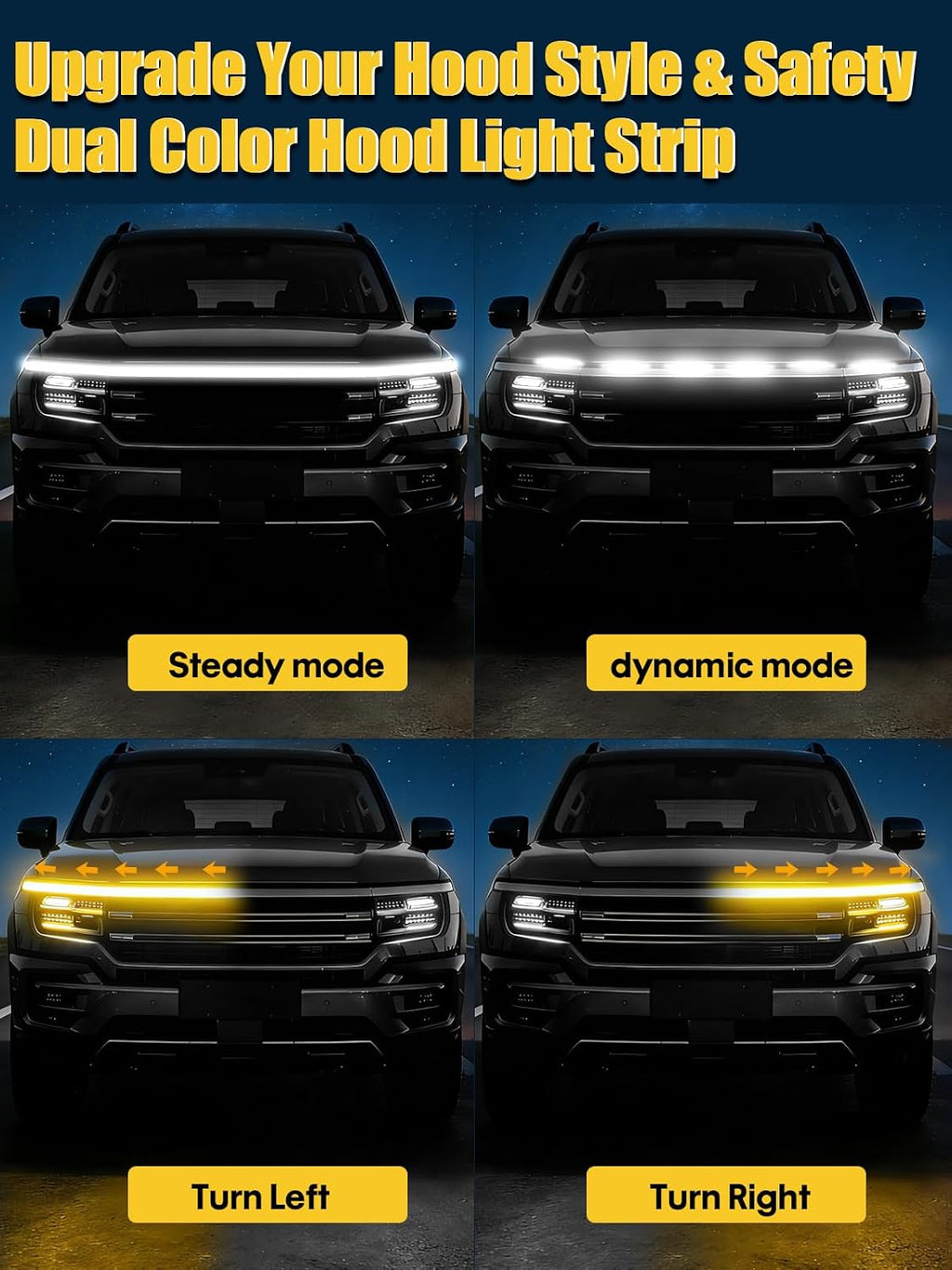 Sequential Dynamic Scan LED Hood Light Strip, Dual Color- 1 Set