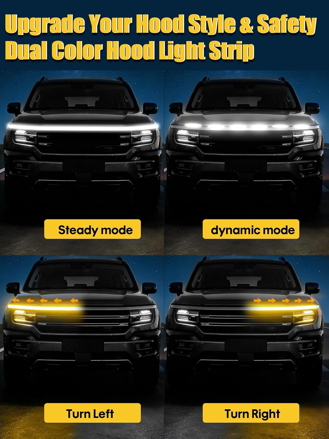 Sequential Dynamic Scan LED Hood Light Strip, Dual Color- 1 Set