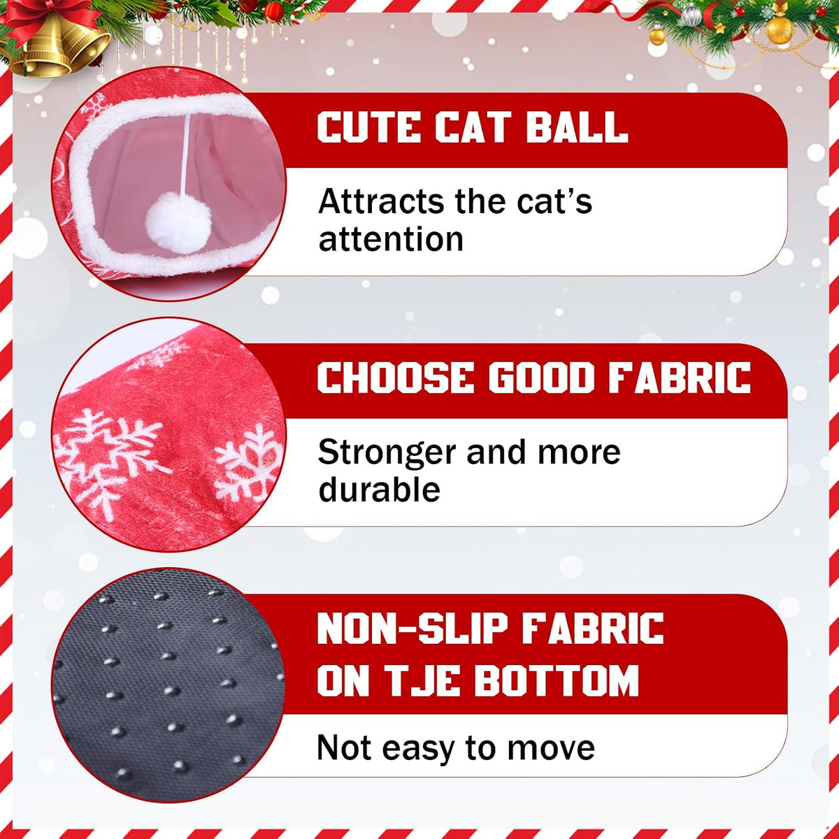 Christmas Tree Cat Donut Tunnel Bed Toy, Red,White