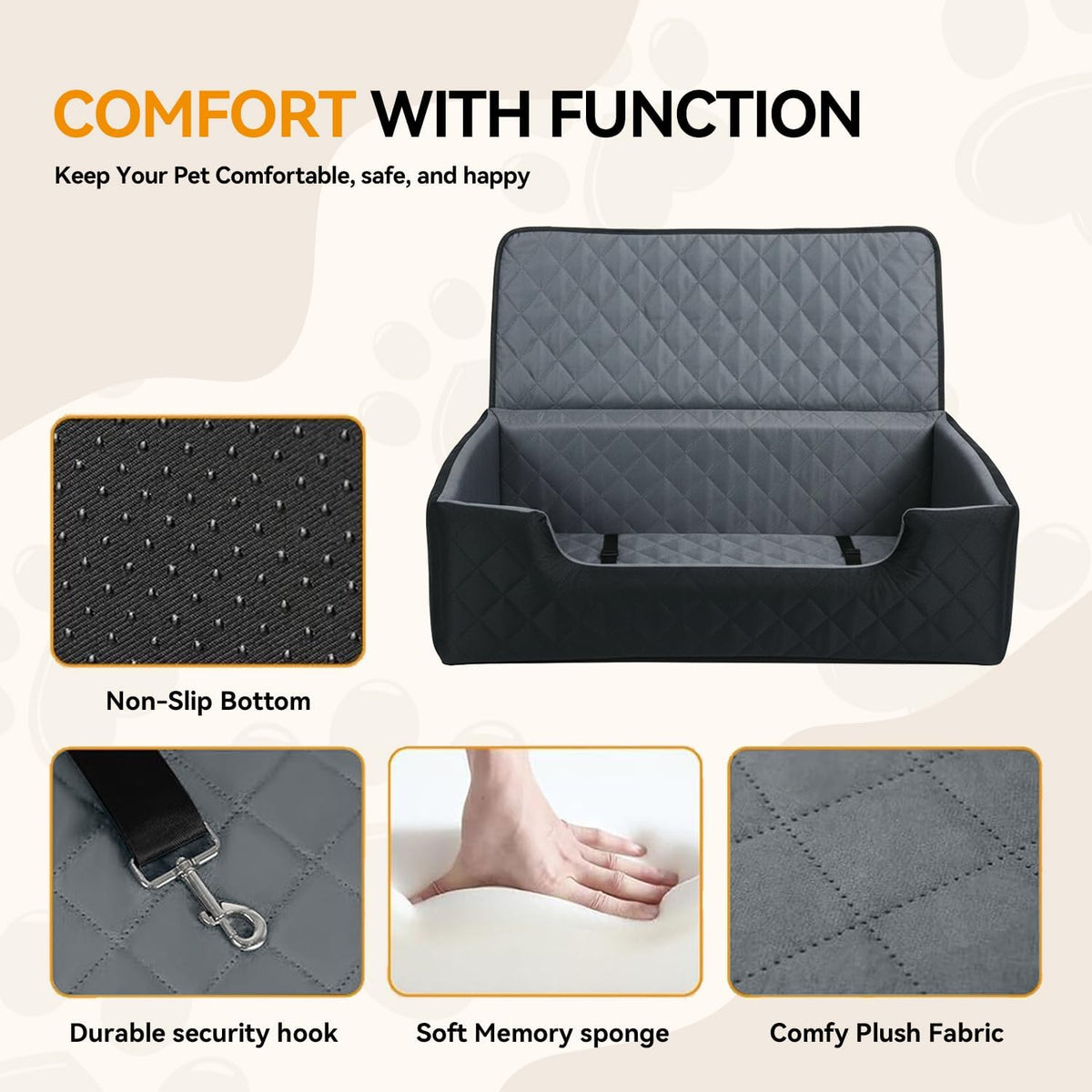 Black Large Dog Car Seat for Medium or Two Small Dogs Up to 50 lbs