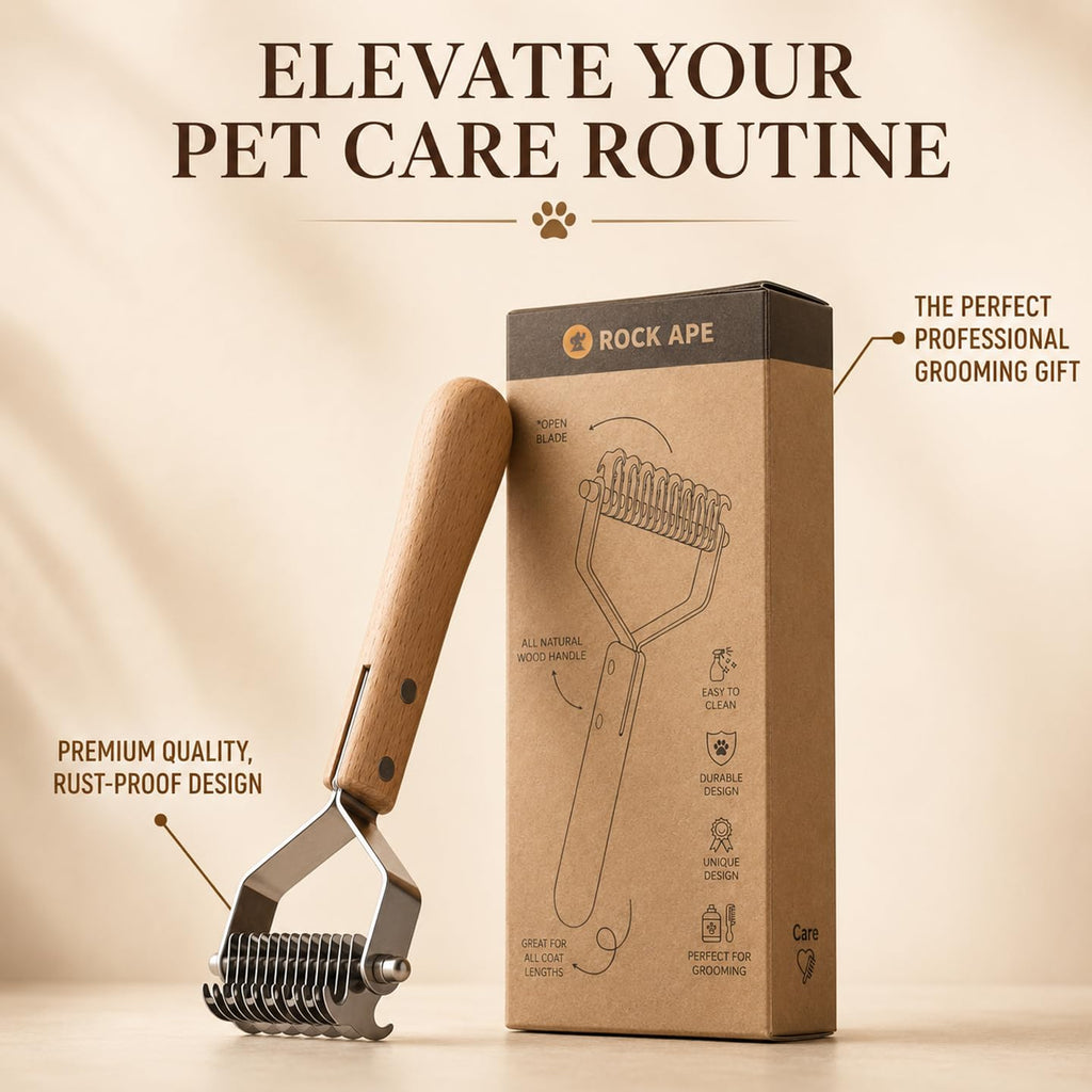 ROCK APE Undercoat Rake for Dogs & Cats, Double-Sided Dematting Comb
