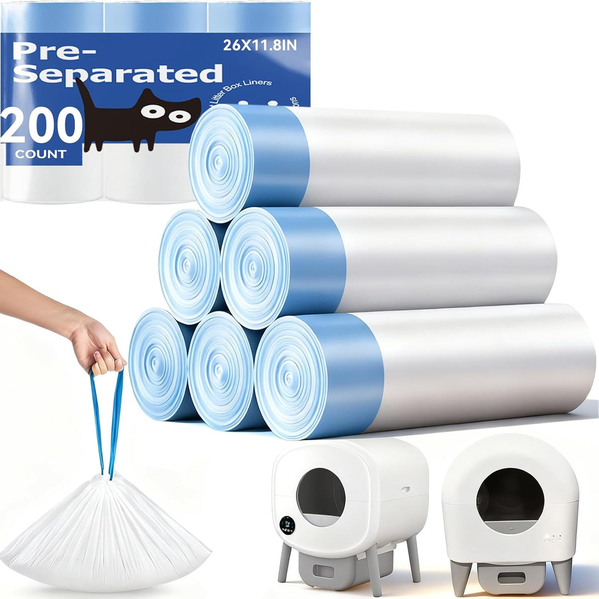 150 Count Cat Litter Box Bags for Automatic Cat Litter Box with Drawstring