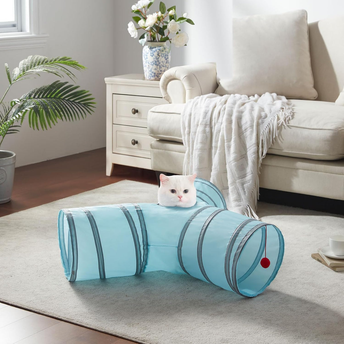 Cat Tunnels for Indoor Cats 3 Way Play Toy Kitty Tunnel Peek Hole Toy with Ball for Cat Tube Fun for Rabbits Kittens and Dogs