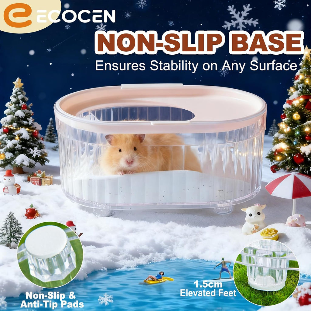 Big Acrylic hamster sand bath container,8.1''L*5.3''W*4.2''H(20.5*13.4*11.2cm) Large Animal Bathroom for Syrian Hamster,Transparent Hamster Bathtub Toilet,Hamster Sand Box,Acrylic Shower-Pink
