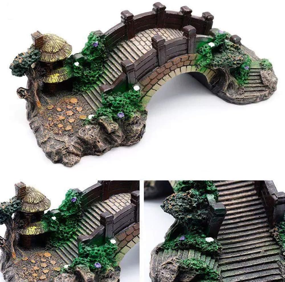 Aquarium Ornament Resin Arch Bridge Tree Pavilion Artificial Bridge Model for Garden Decor Fish Tank Landscape Accessories