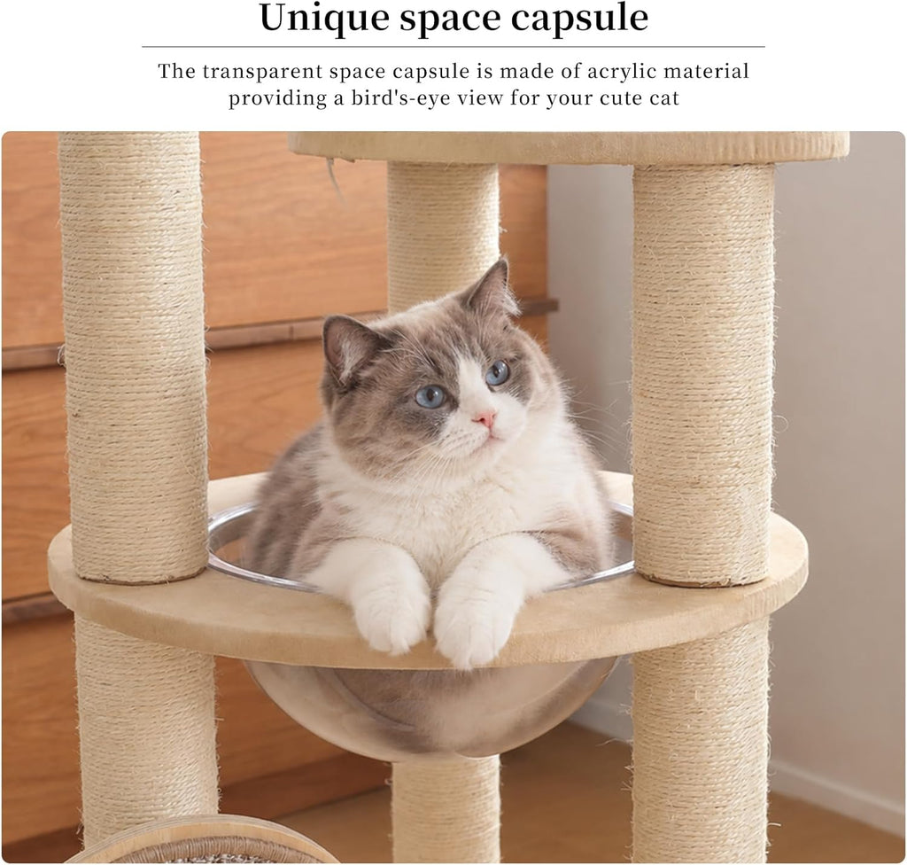 57 "Wooden Cat Tree for Large Cat, Modern Tree Tower with Multi-Level Condo