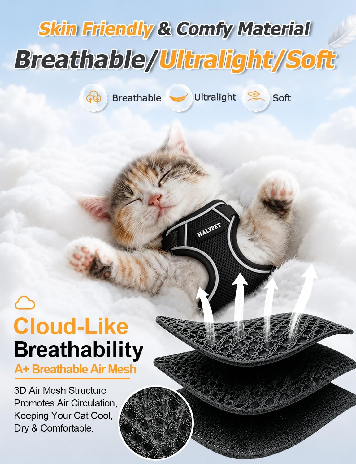 Cat Harness and Leash Set,Escape Proof Kitten Harness,Black