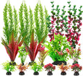18Pcs Plastic Aquarium Plants, Weighted Base, Red Green Fish Tank Decor