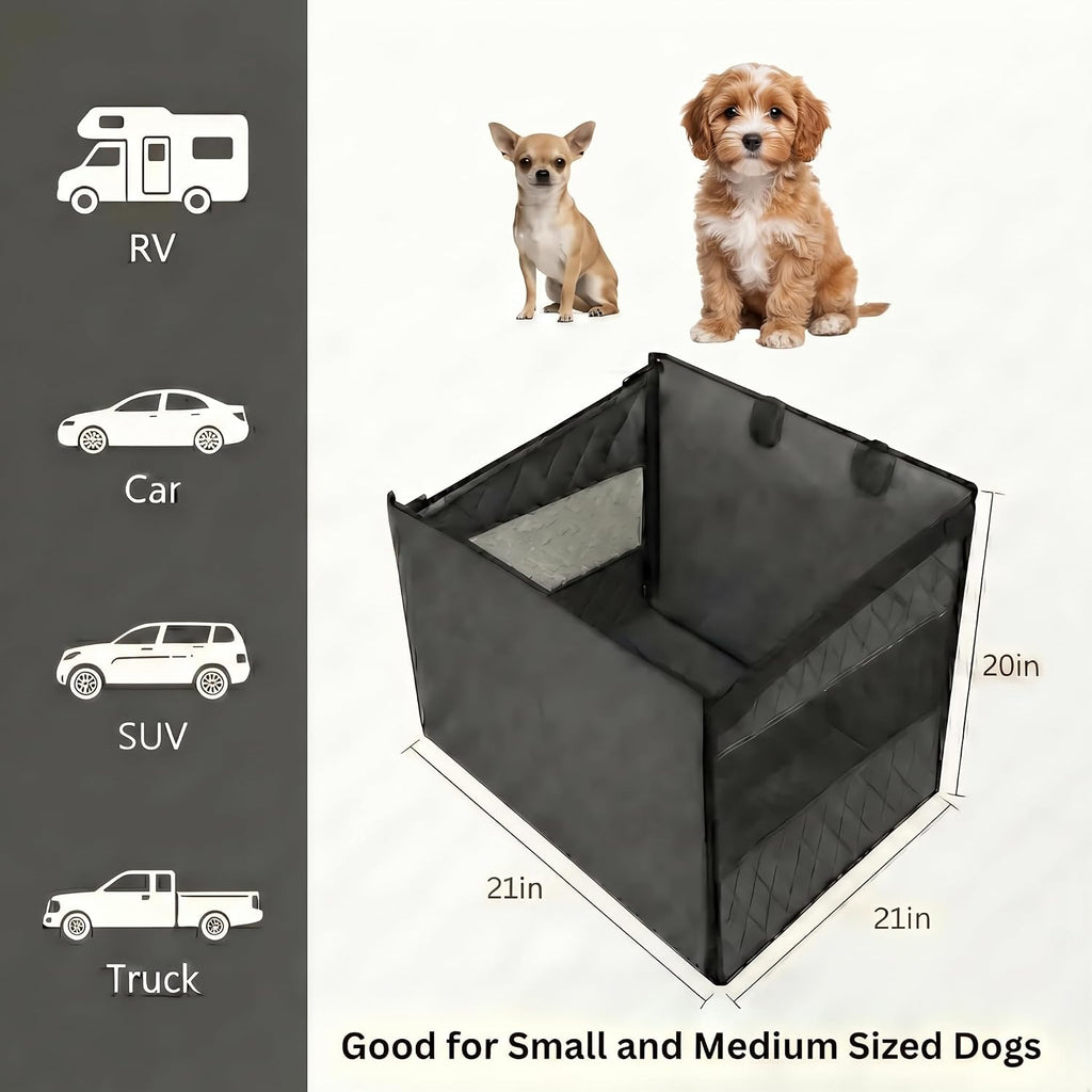 Dog Car Seat for Medium & Small Dogs - Zip-Down Sides & Tether