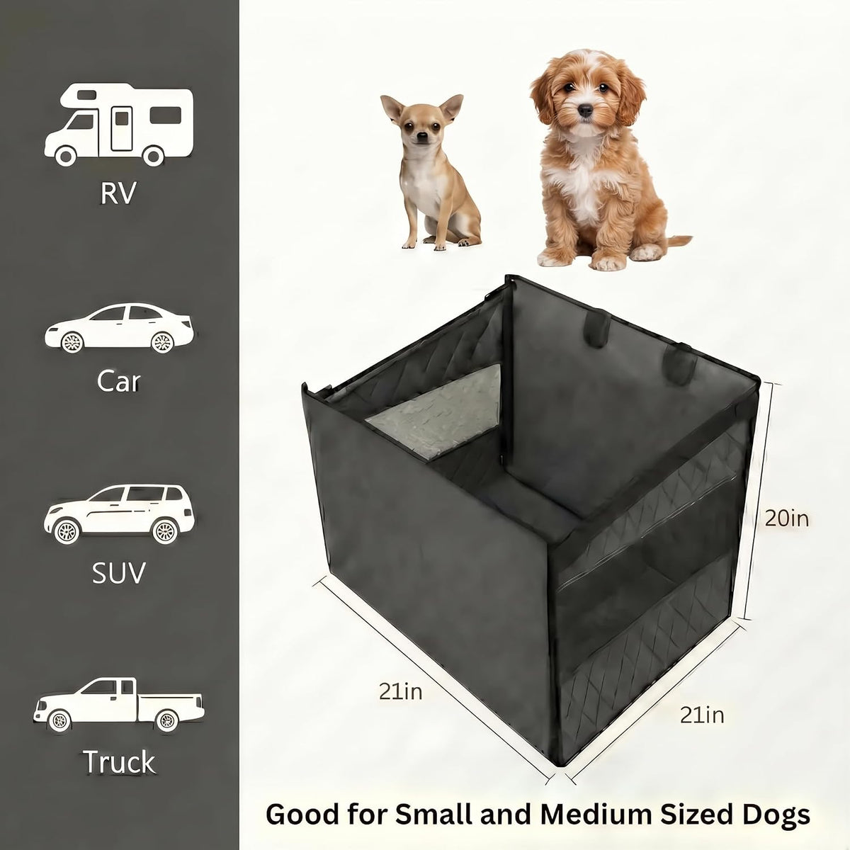 Dog Car Seat for Medium & Small Dogs - Zip-Down Sides & Tether