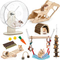 11 Pcs Hamster Cage Accessories Set, Bridge, Exercise Wheel, Swing, Chew Toys & More, Natural Wood Hamster Play Set for Dwarf Hamsters, Mice Small Animals Habitat (Maze Tunnel)