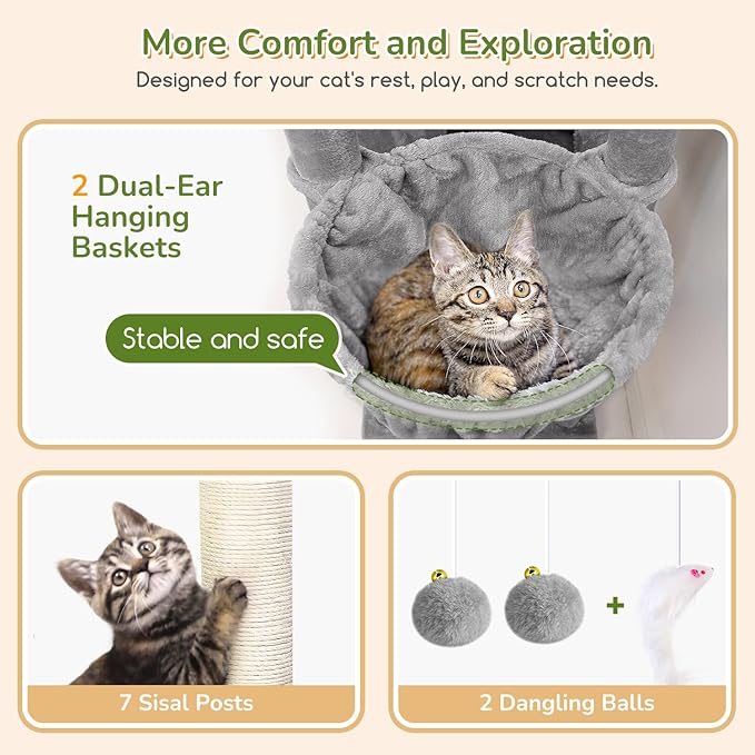 Globlazer Heavy Duty Cat Tree, 74in Sturdy Cat Tower - Image 4