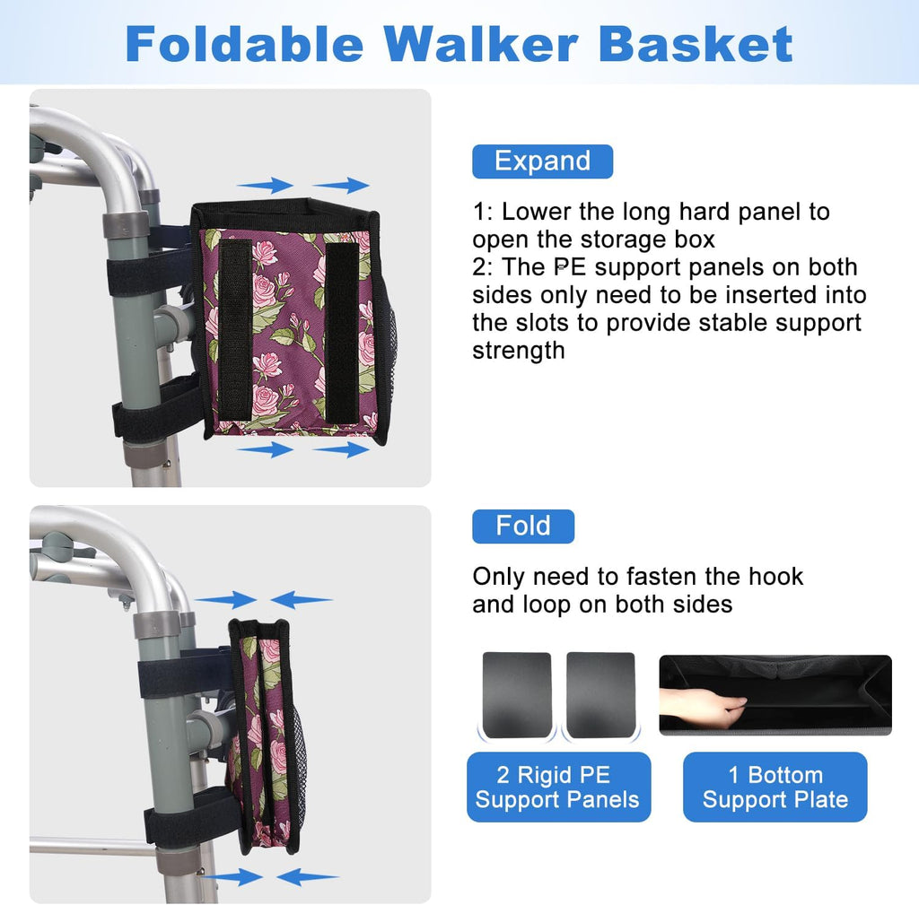 supregear Walker Basket, Foldable Walker Accessories Bag for Seniors