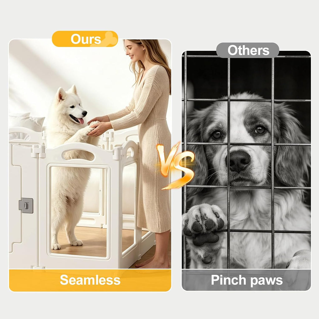 Foldable Clear Acrylic Dog Playpen with Door, 23.6" Acrylic Puppy Playpen, Easy Assemble Indoor Pet Fence with White Frame, Clear Dog Playpen for Puppies & Animal (White, 23.6‘H, 16 Panels + 1 Door)