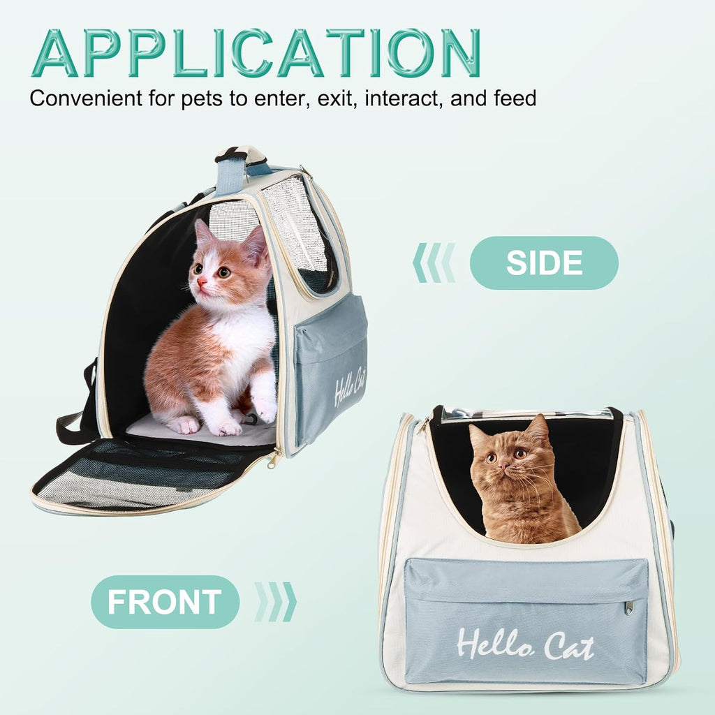 Cat Backpack Carrier, Large Space & Breathable, Ventilated Mesh Design Pet Backpack for Cats or Small Dogs, Intended for Hiking/Camping/Traveling (Blue, 14.6"x9.8"x13.4")