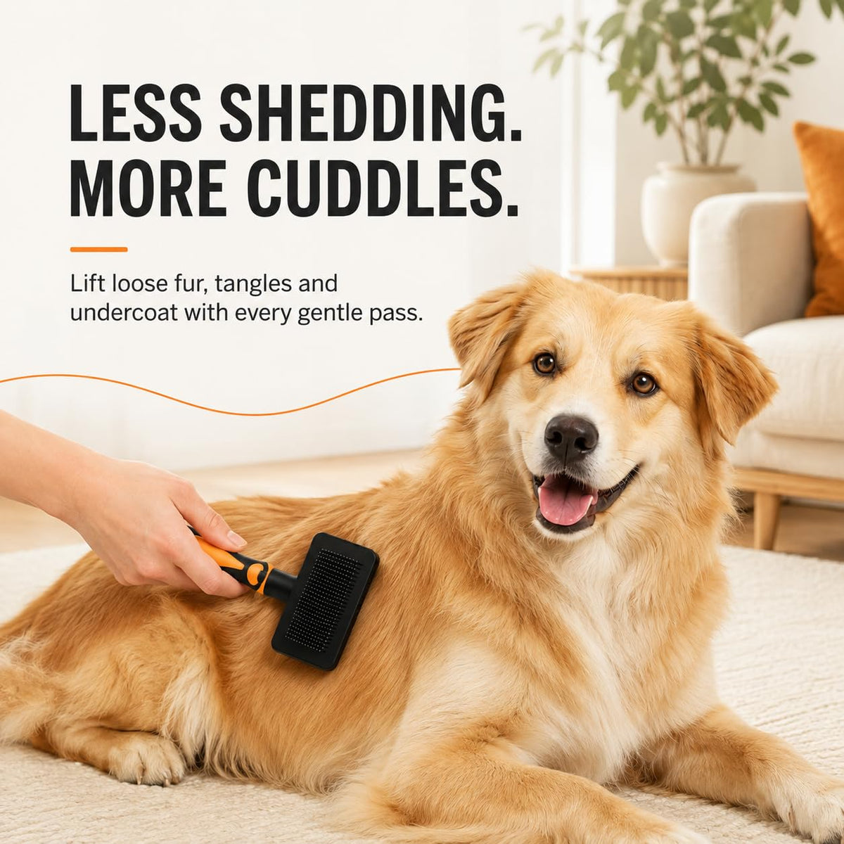 Self-Cleaning Slicker Brush for Dogs & Cats, Extra-Long Pins for Long & Short Hair, Large Grooming Brush for Deshedding, Detangling & Undercoat Removal, Orange
