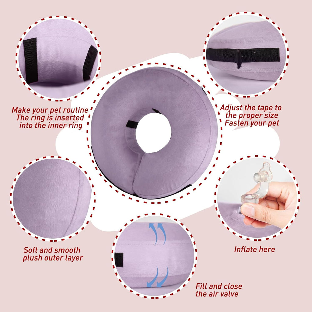Inflatable Dog Cone Collar-Soft Protective Cone for Dogs After Surgery,Dog Donut Collar for Large Medium Small Dogs and Cats (Purple Gray,Small)