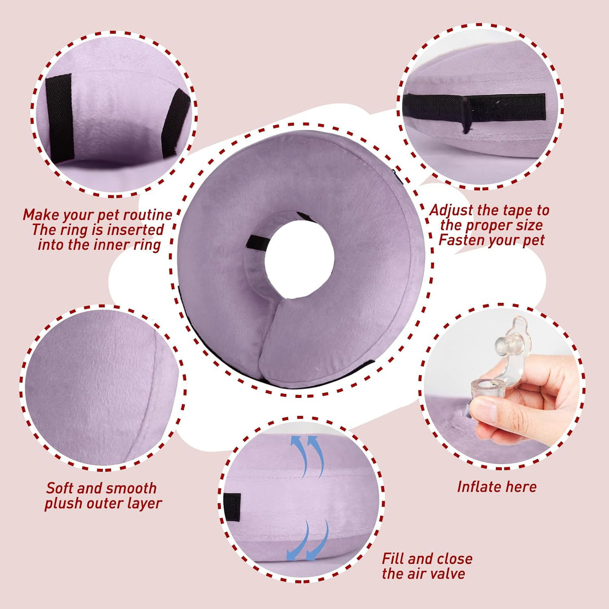 Inflatable Dog Cone Collar-Soft Protective Cone for Dogs After Surgery,Dog Donut Collar for Large Medium Small Dogs and Cats (Purple Gray,Small)