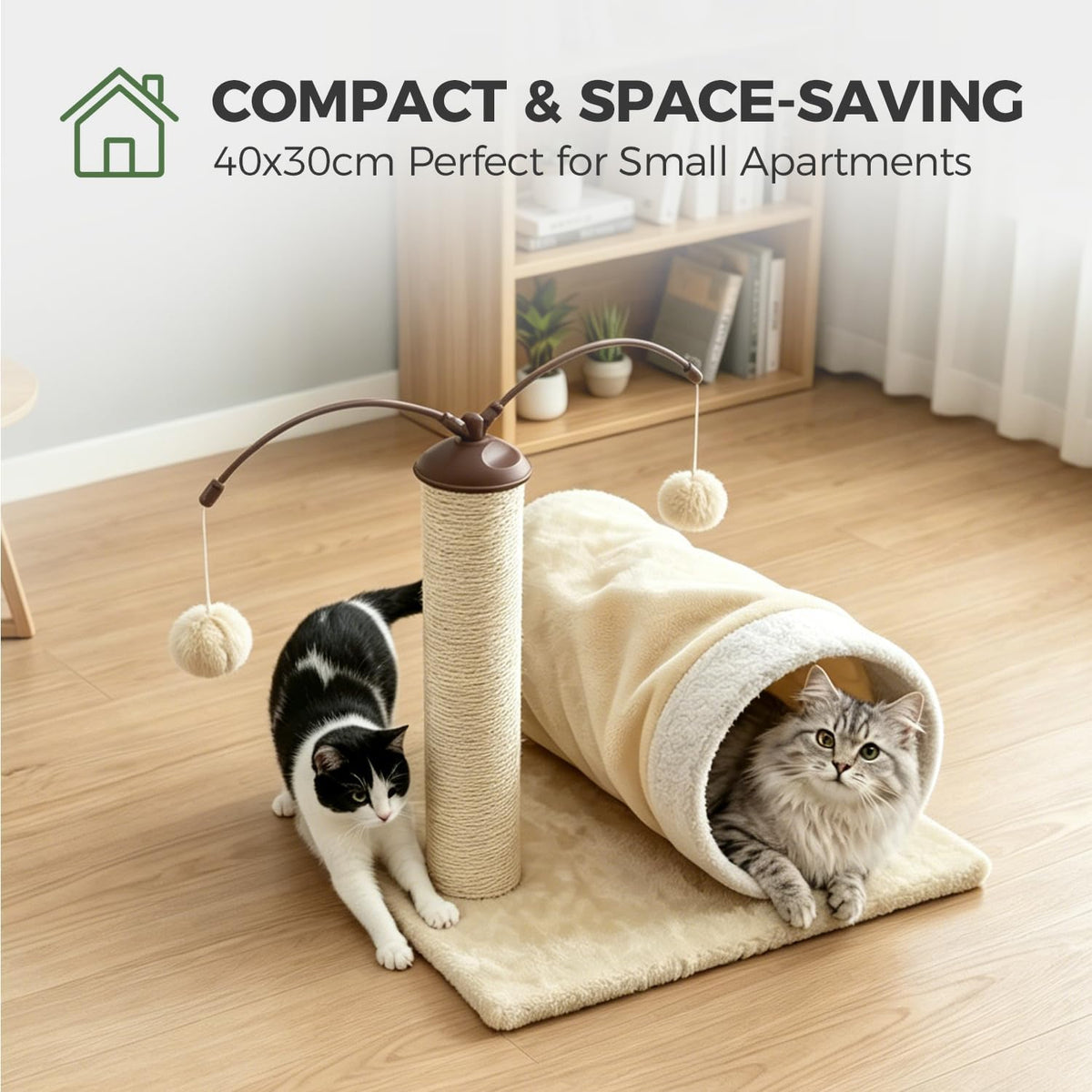 Cat Scratching Post with Tunnel Small Cat Tree for Indoor Cats, Biege