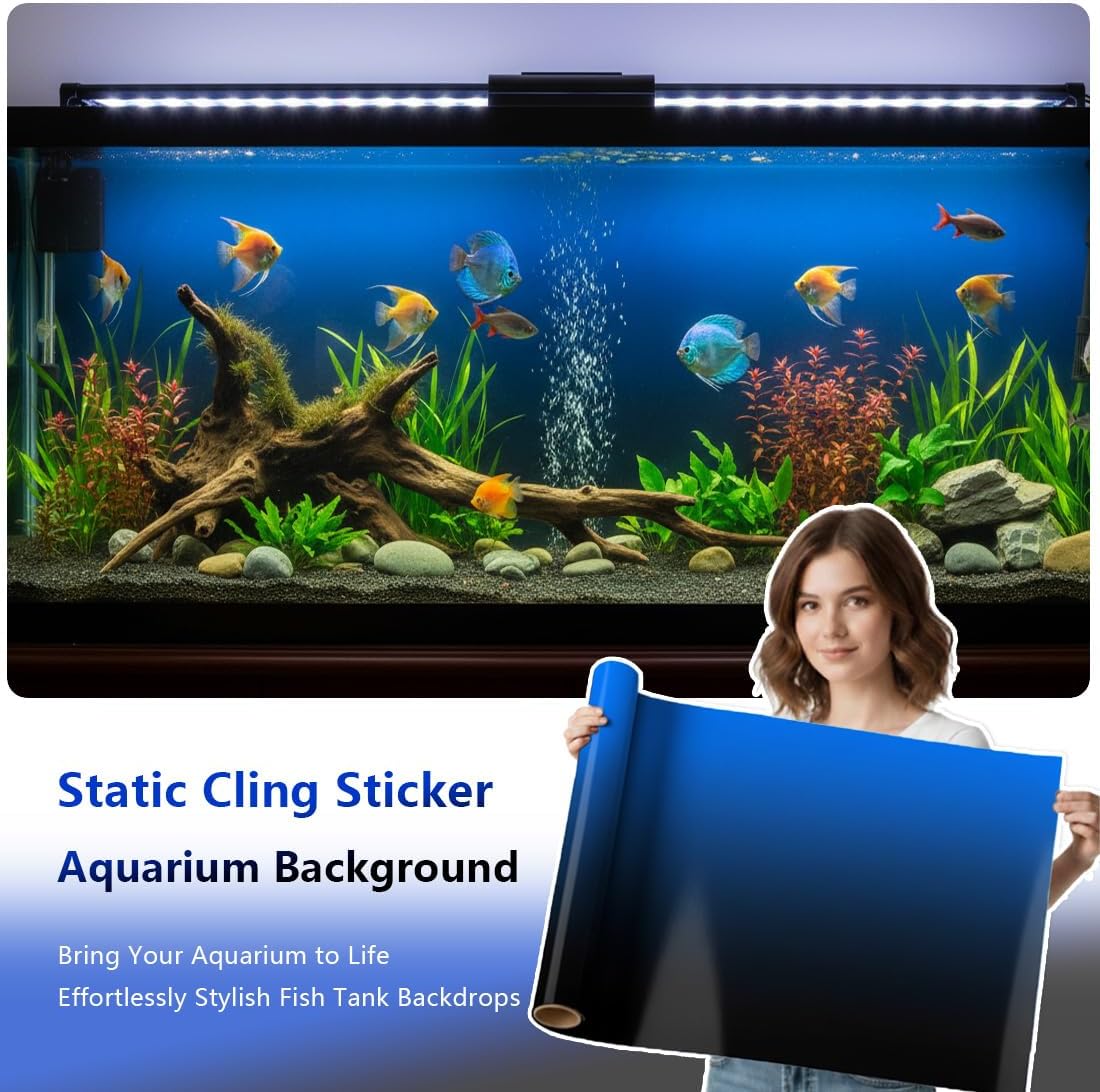 Aquarium Background - Static Cling Fish Tank Sticker - Black Blue Gradient | Easy Install for Glass Tanks, No Residue, Reusable 40 x 30 cm / (16 x 12 inches)