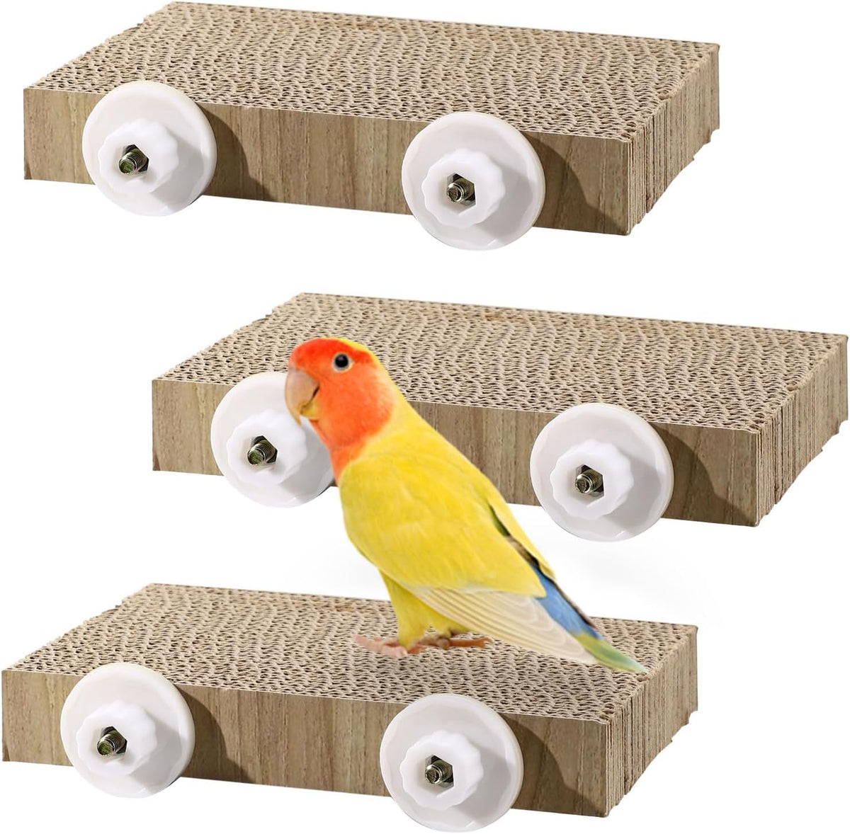 2 Pack Parrot Perch Bird Chew Toys, Large Cardboard Parakeet Cage Stand Playground, Conure Platform Cockatiel Shredding Grinding Cage Accessories for Budgie Cockatoo, 12.2 x 7.7 x 1.2in