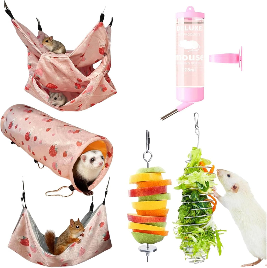 6Pcs Ice-Silk Cooling Honey Badger Hamster Hammock Drinking Puzzle Toy Set