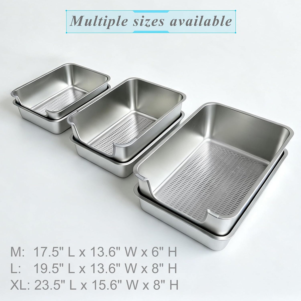 Stainless Steel Sifting Cat Litter Box for Clumping Clay (M)