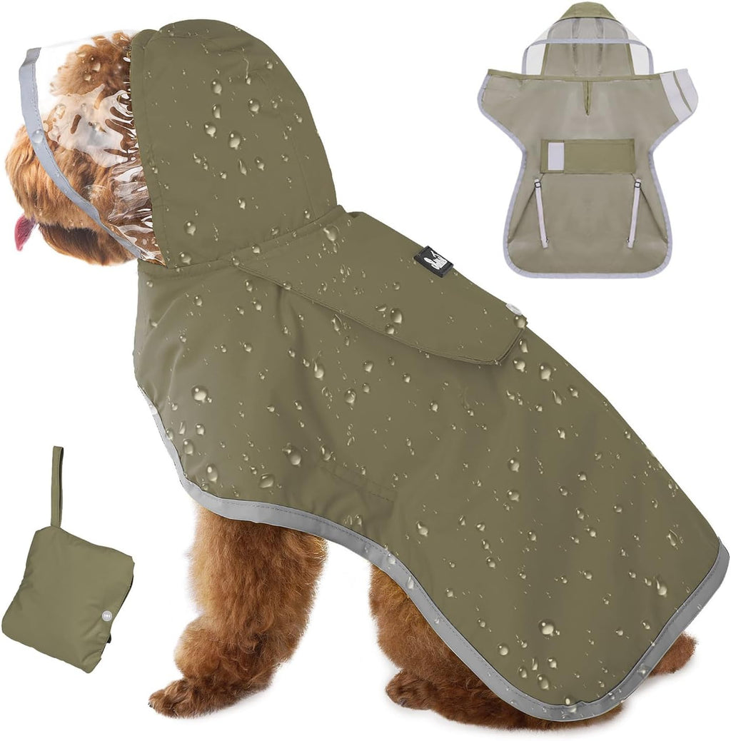Lukovee Dog Raincoat, Ultra-Light Rain Jacket with Hood & Leash Hole, L